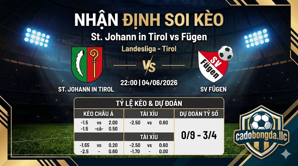Nhận định soi kèo St. Johann in Tirol vs Fügen 22h 00 ngày 04/06/2026 – Landesliga - Tirol