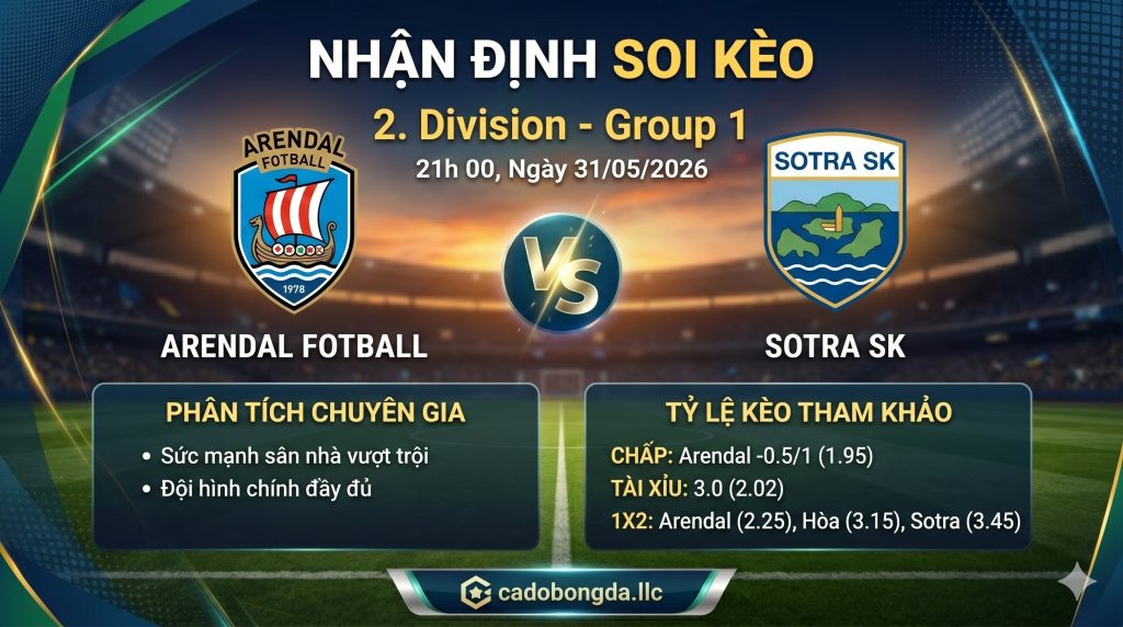 Nhận định soi kèo Arendal vs Sotra 21h 00 ngày 31/05/2026 – 2. Division - Group 1